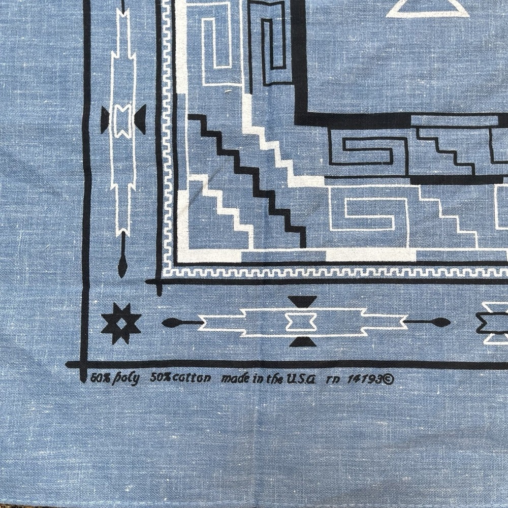 vintage 80s western-themed print fabric bandanna Blue Geometric - Picture 2 of 4